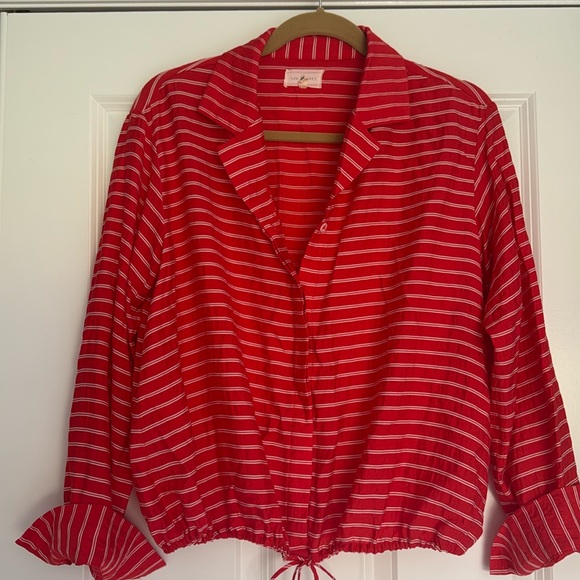 Lou & Grey Tops - LOU & GRAY Red White Striped Button-Up Shirt Top Small